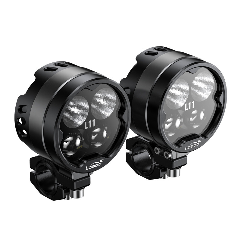LOBOO L11 lampy LED drogowe i mijania pomocnicze 15 000 Lumenów, 8-stopniowa skala świecenia, homologacja, czarne, zestaw