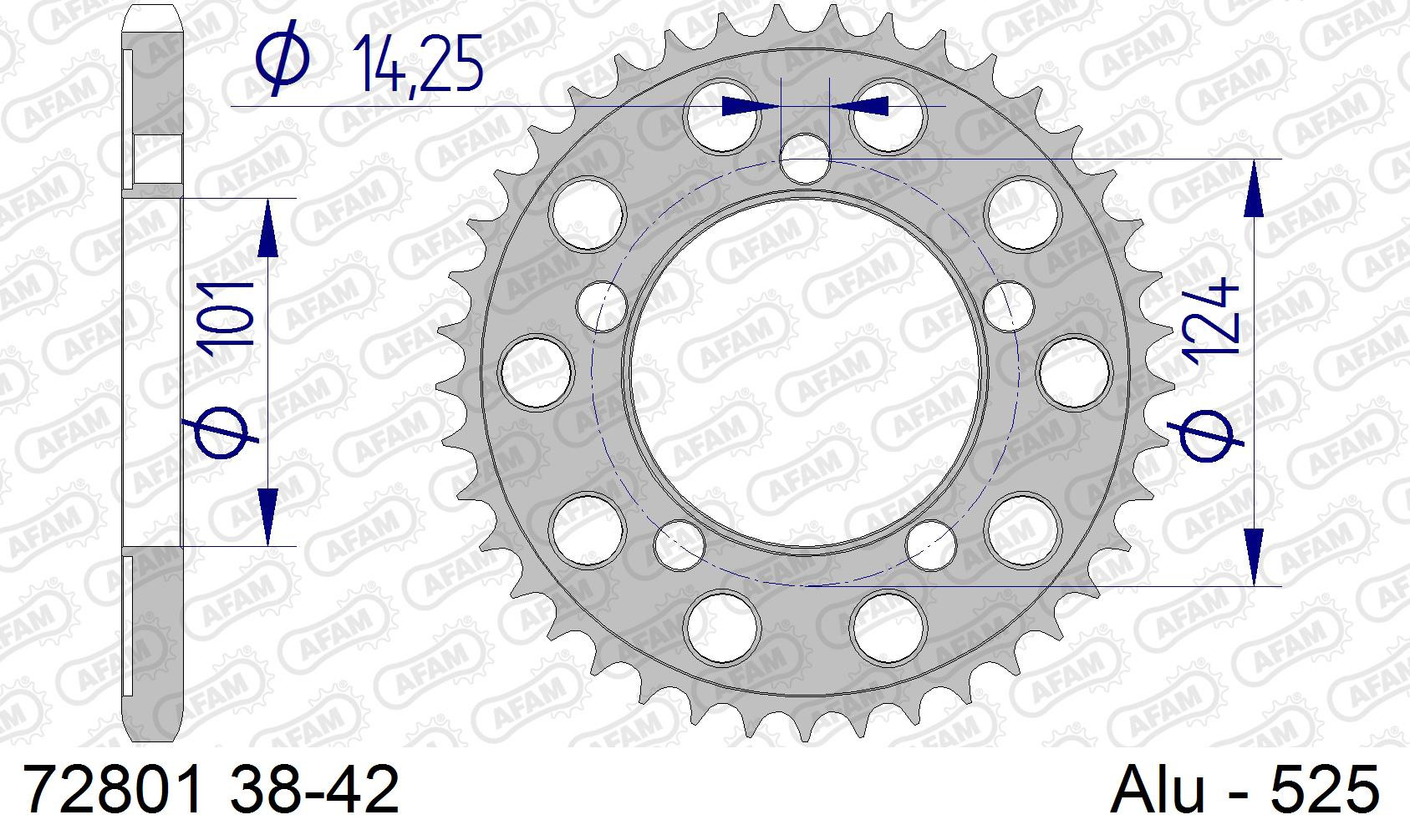 AFAM Zębatka tylna aluminiowa do łańcucha 525 kod 72801-38