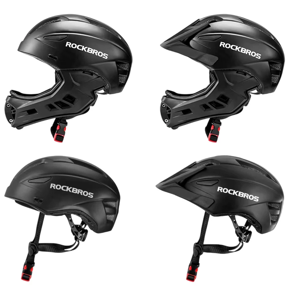 Kask rowerowy dziecięcy z odpinaną osłoną podbródka FULL FACE 48-58 cm off-road Rockbros TT-018-BK