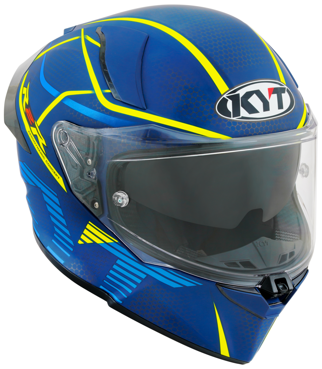 Kask Motocyklowy KYT R2R CONCEPT matowy niebieski/żółty ECE/ONU 22-06