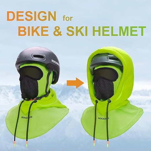 Kominiarka z kapturem na kask rowerowy narciarski Rockbros zielona fluo