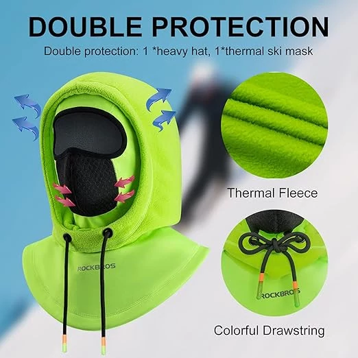 Kominiarka z kapturem na kask rowerowy narciarski Rockbros zielona fluo