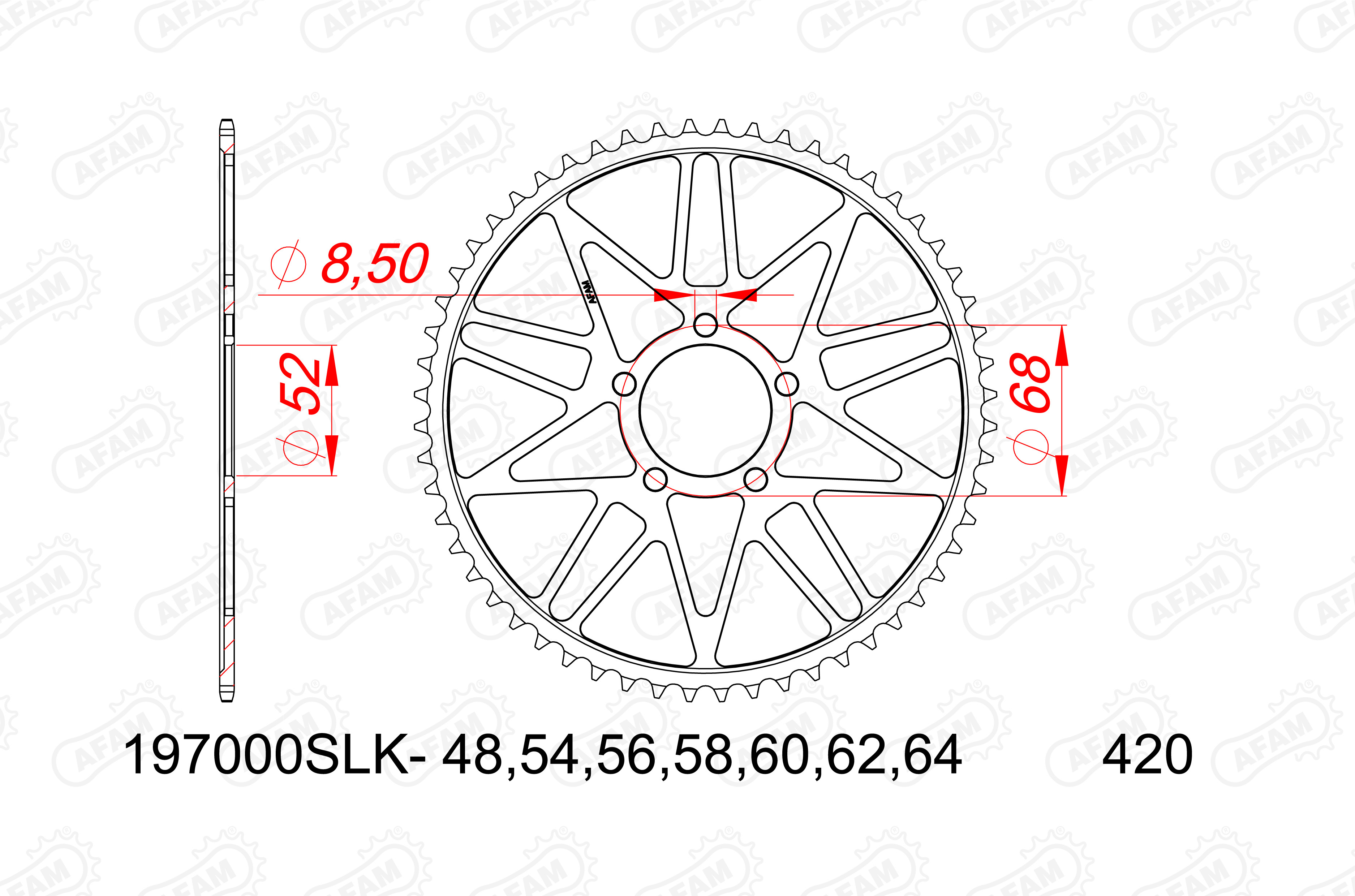 AFAM Zębatka tylna stalowa do łańcucha 420 kod 197000SLK-62