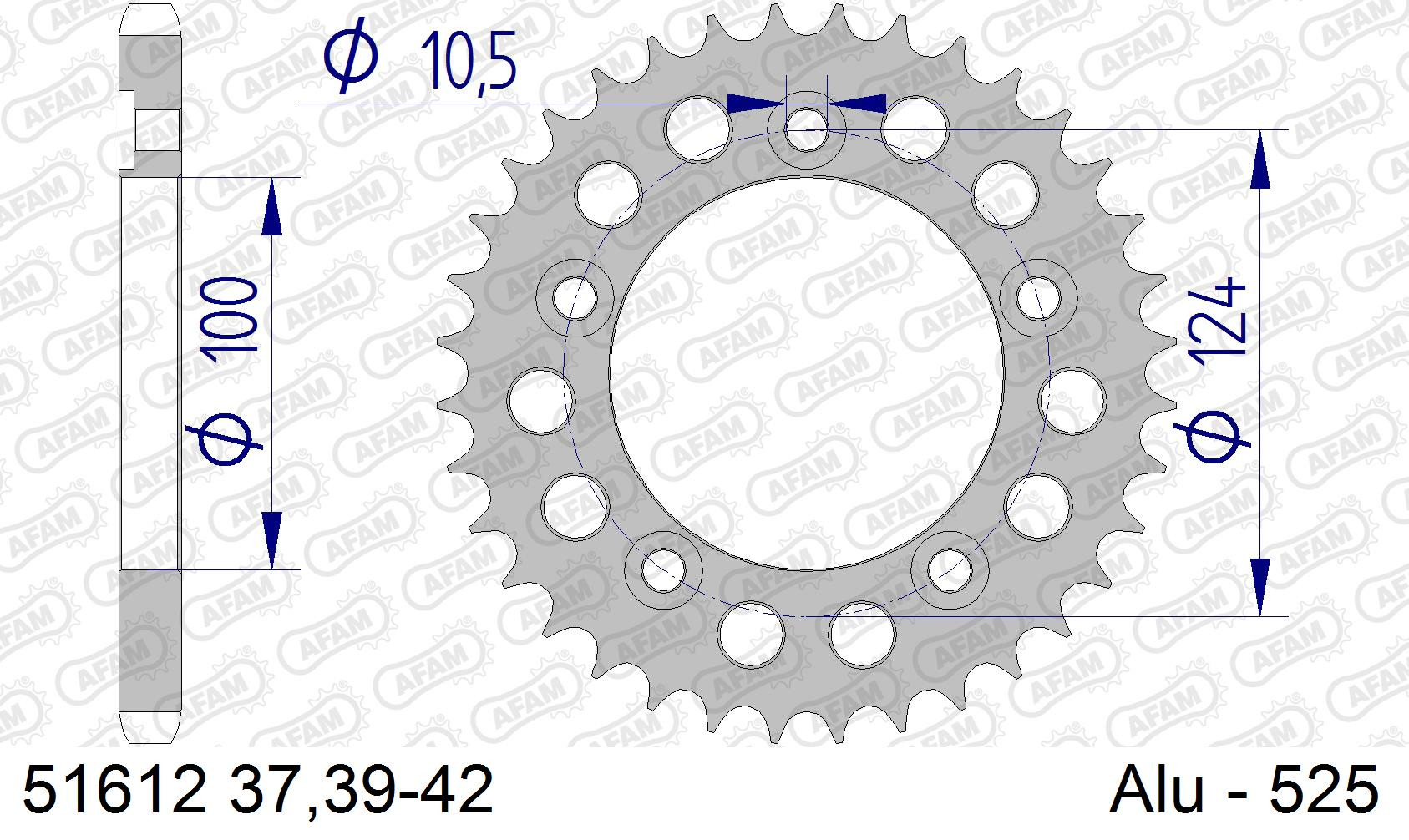 AFAM Zębatka tylna aluminiowa do łańcucha 525 kod 51612-39