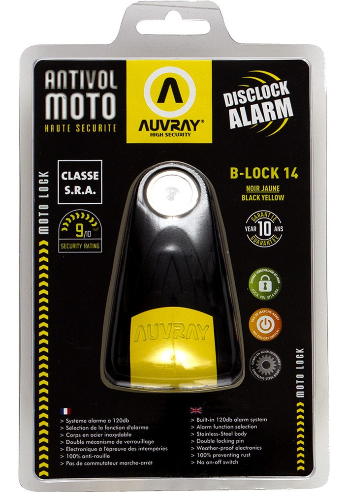 AUVRAY blokada na tarczę z alarmem B-LOCK 14 - czarna / żółta, średnica bolca 14mm (klasa S.R.A. oraz ART)