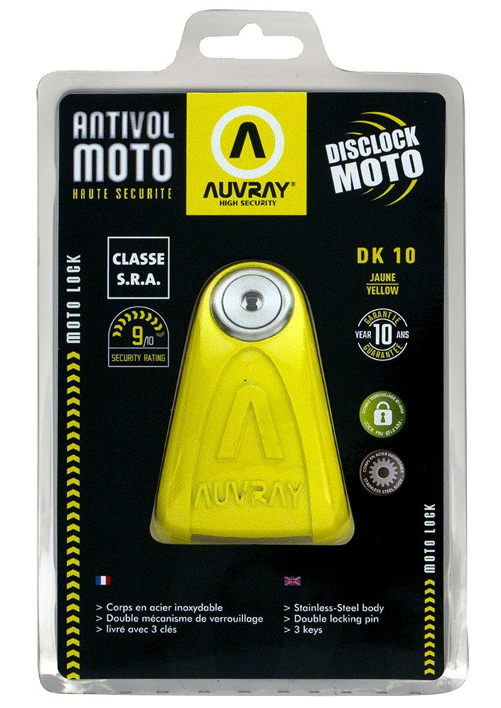 AUVRAY blokada na tarczę DK10 - żółta, średnica bolca 10mm (klasa S.R.A.)