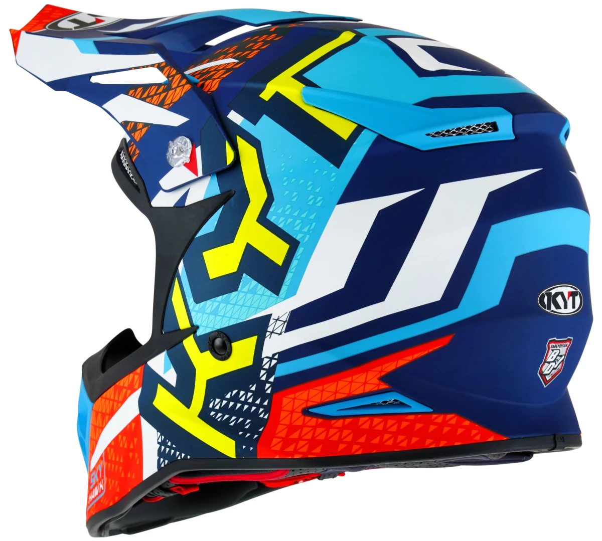 Kask motocyklowy KYT SKYHAWK HYPERFLOW MATT JASNY NIEBIESKI/CZERWONY E06