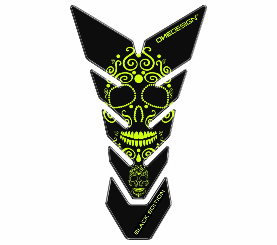 ONEDESIGN Tankpad czarny EDITION skull 2 fluorescent żółty