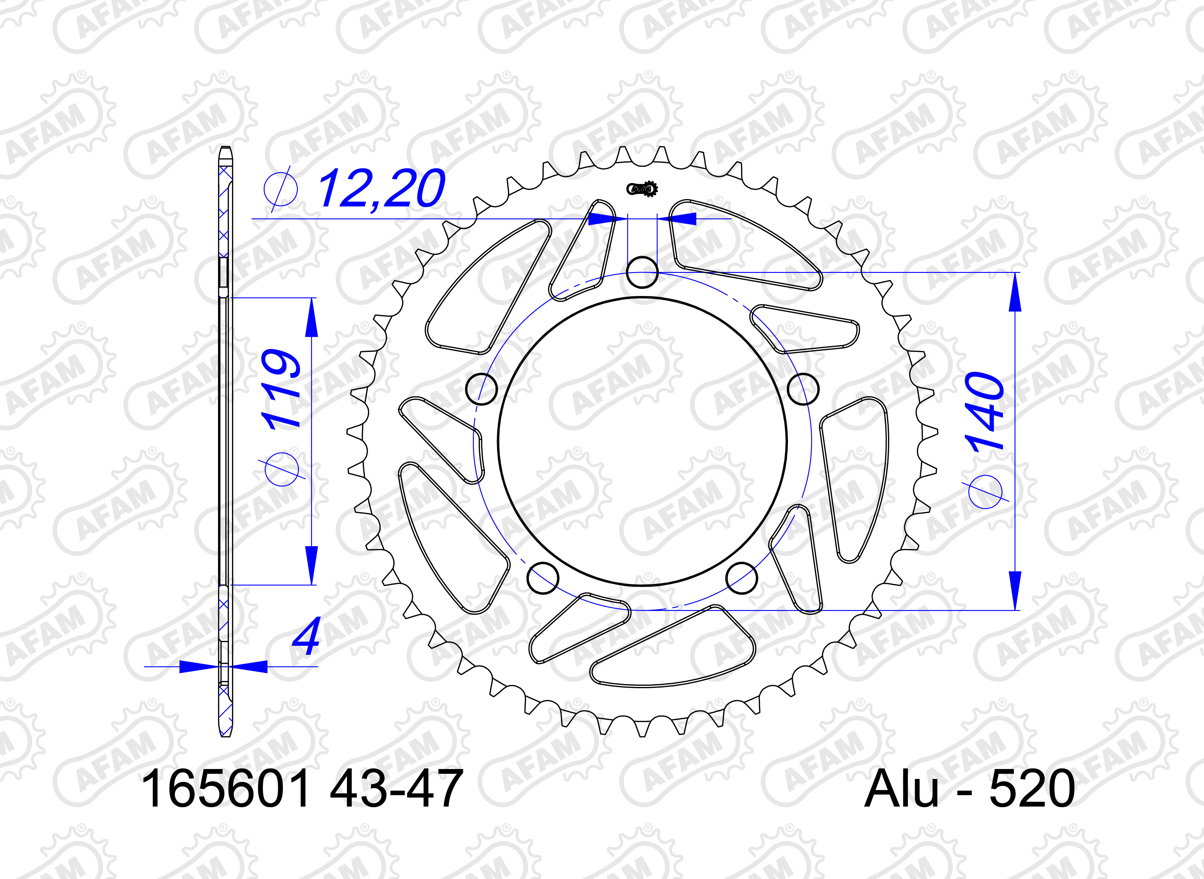 AFAM Zębatka tylna aluminiowa do łańcucha 520 kod 165601-47