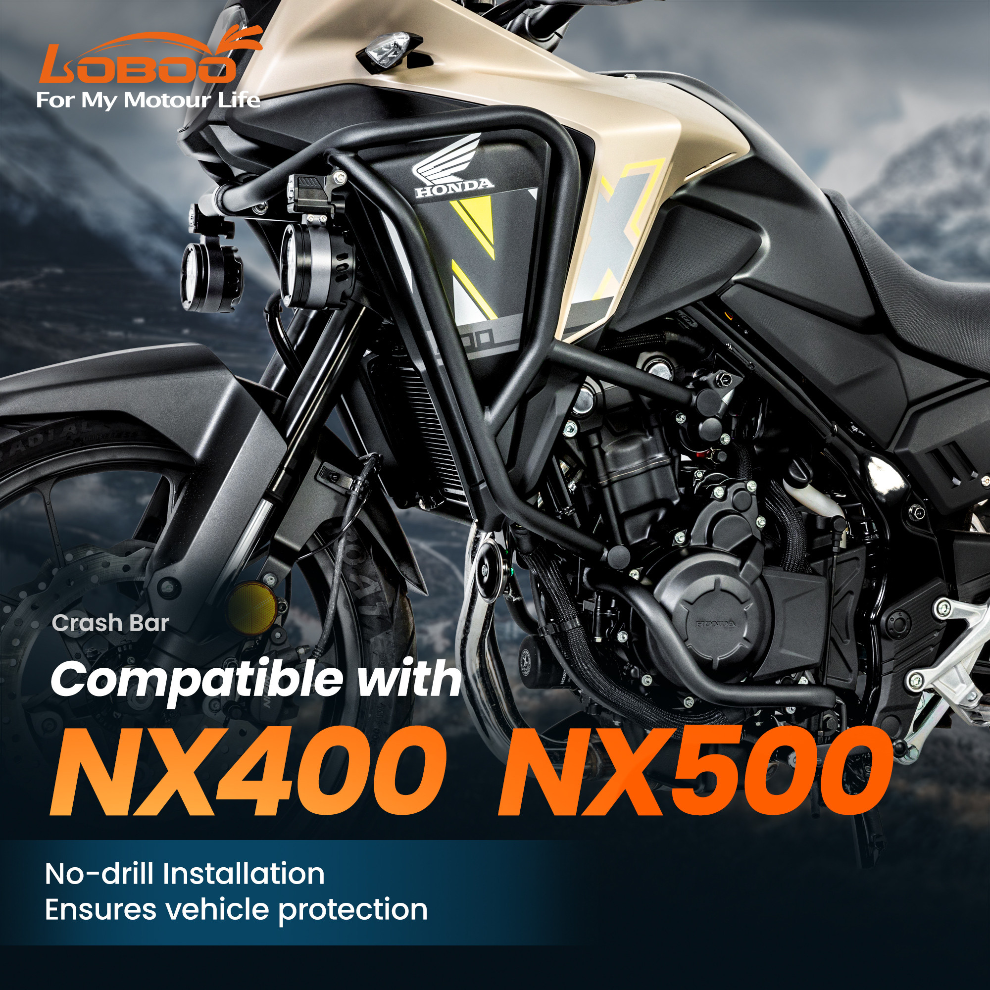 LOBOO Gmole do HONDA NX400 (2024-) HONDA NX500 (2024-) srebrne