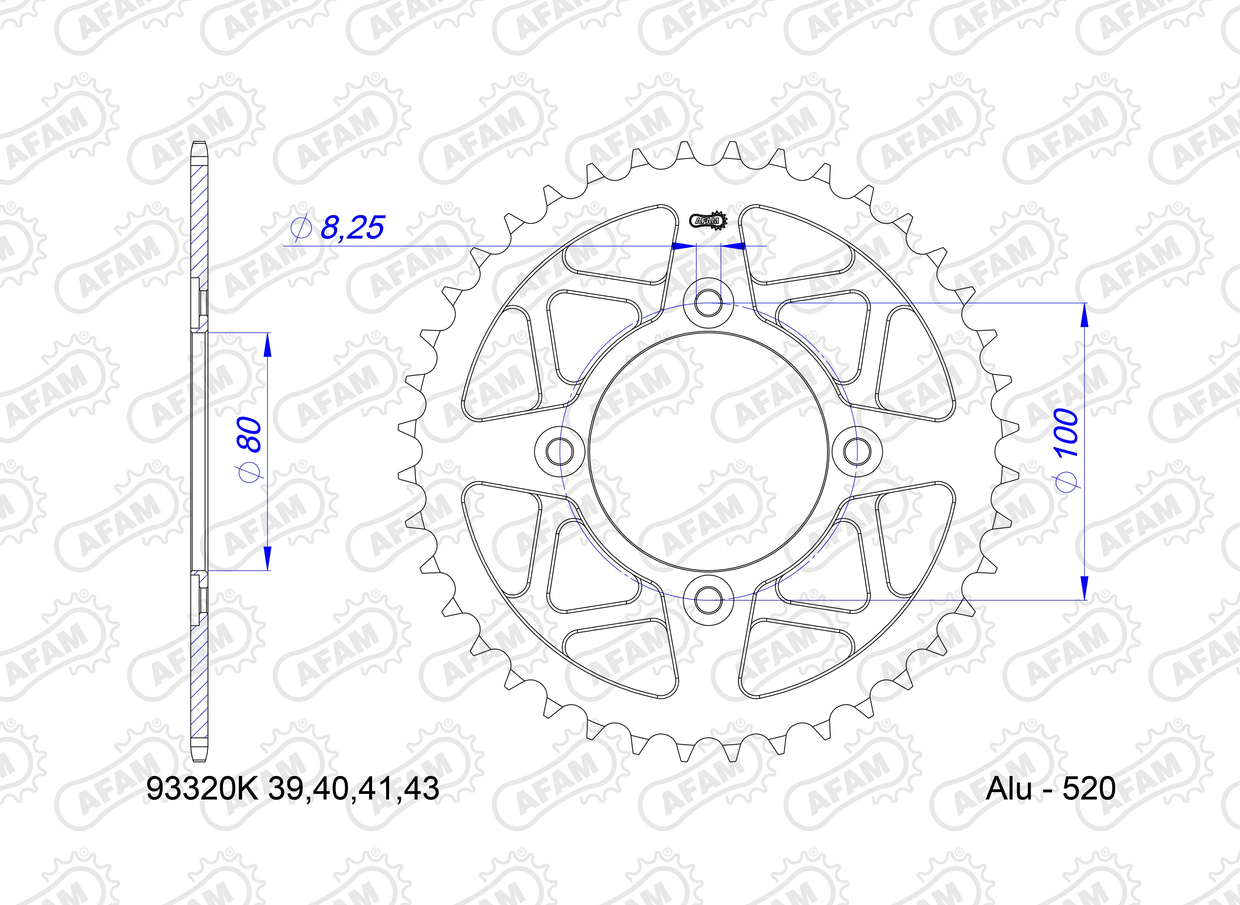 AFAM Zębatka tylna aluminiowa do łańcucha 520 BLACK kod 93320K-40