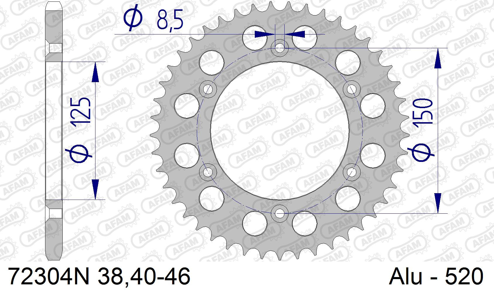 AFAM Zębatka tylna aluminiowa do łańcucha 520 kod 72304N-41