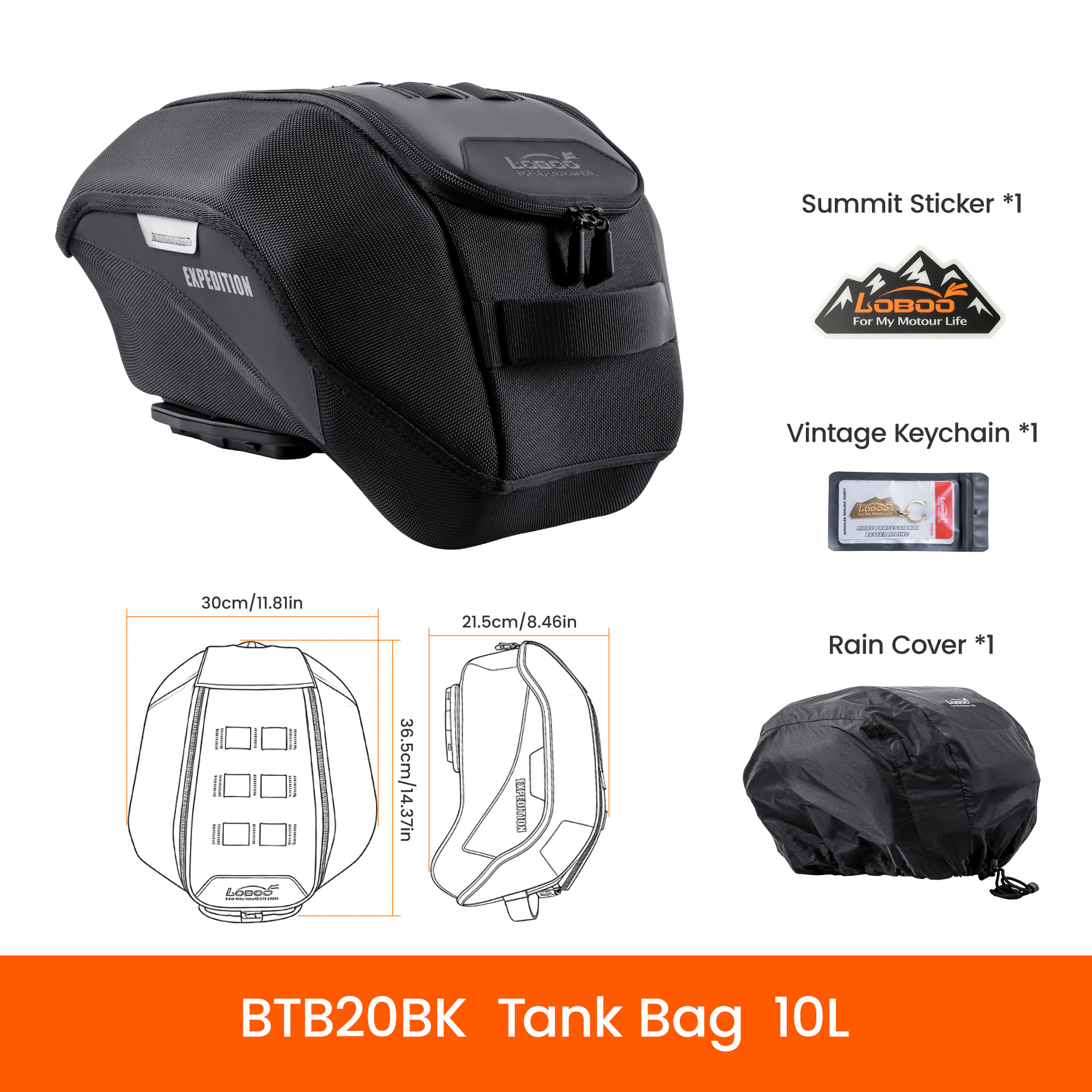 LOBOO Tank Bag 10L, z funkcją szybkiego demontażu z kotwy magnetycznej Easy, regulacja montażu 110mm, system MOLLE, czarny/szary