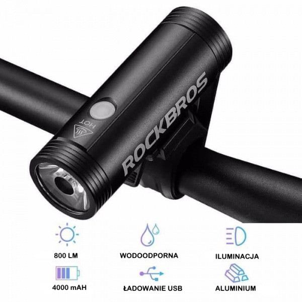 Lampka rowerowa przednia Rockbros R1800 800LM LED