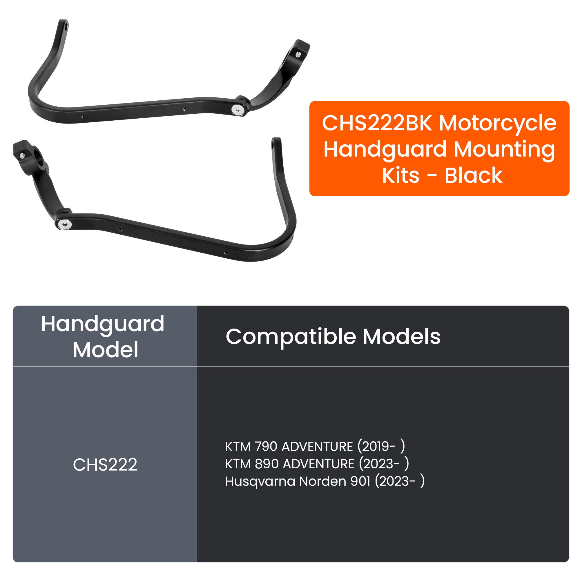LOBOO Osłony dłoni (mocowania, czarne) KTM 790 ADVENTURE (2019-) KTM 890 ADVENTURE (2023-) Husqvarna Norden 901 (2023-)
