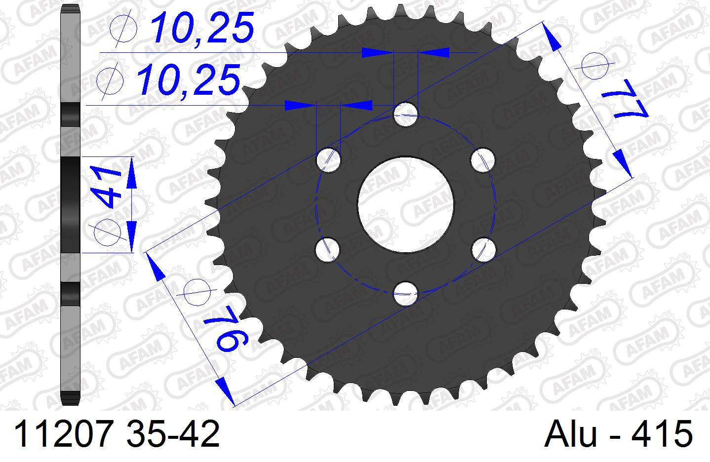 AFAM Zębatka tylna aluminiowa do łańcucha 415 kod 11207-42