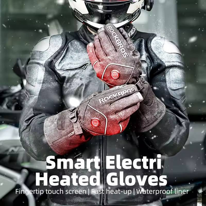 Podgrzewane rękawice rowerowe, motocyklowe elektryczne ROCKBROS – termiczna ochrona, czarne 4000mAh 16410001