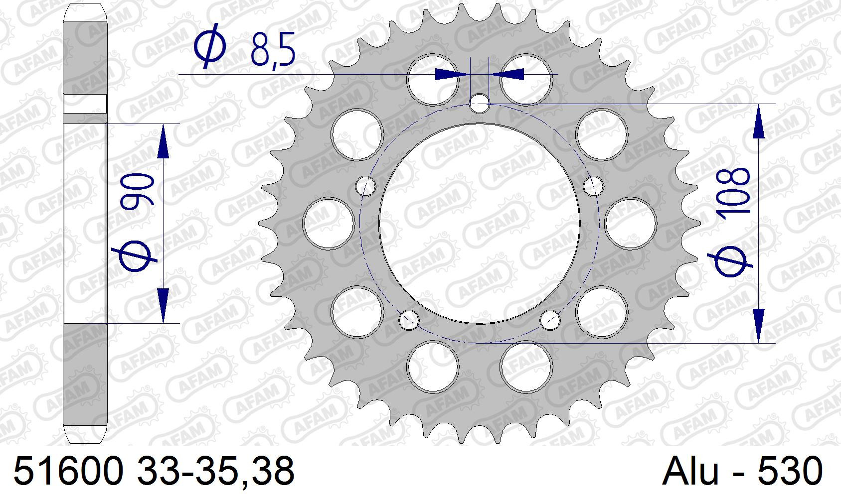 AFAM Zębatka tylna aluminiowa do łańcucha 530 kod 51600-33