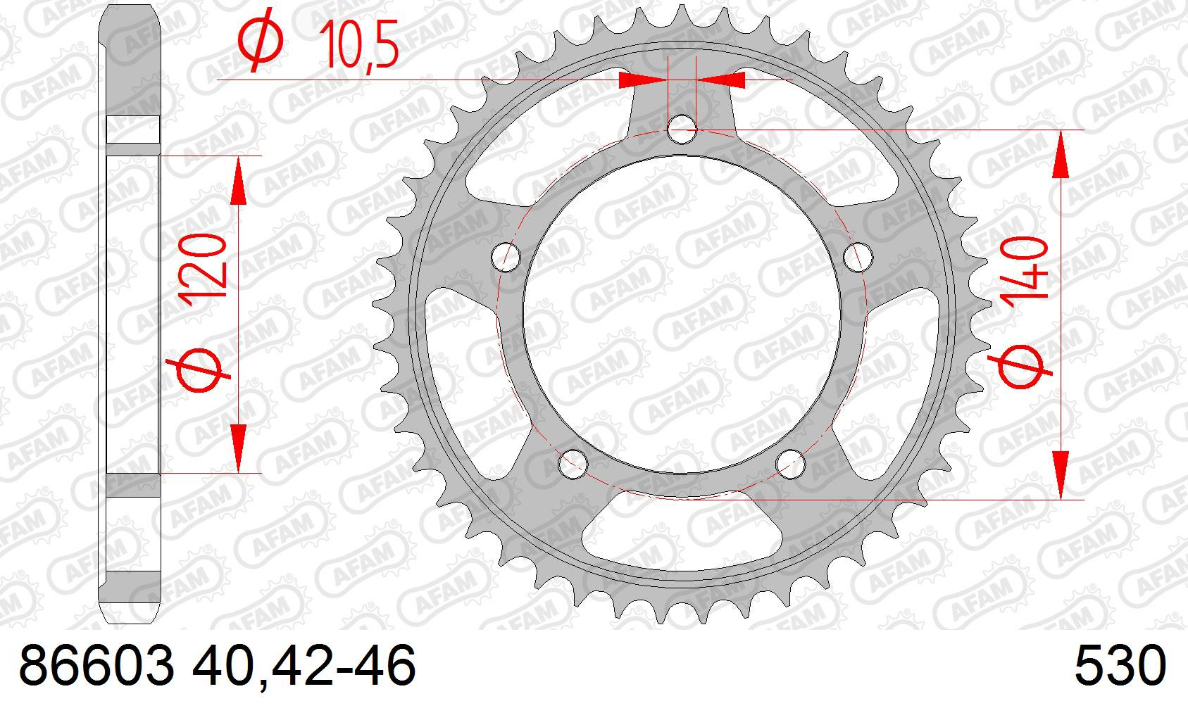 AFAM Zębatka tylna stalowa do łańcucha 530 kod 86603-40