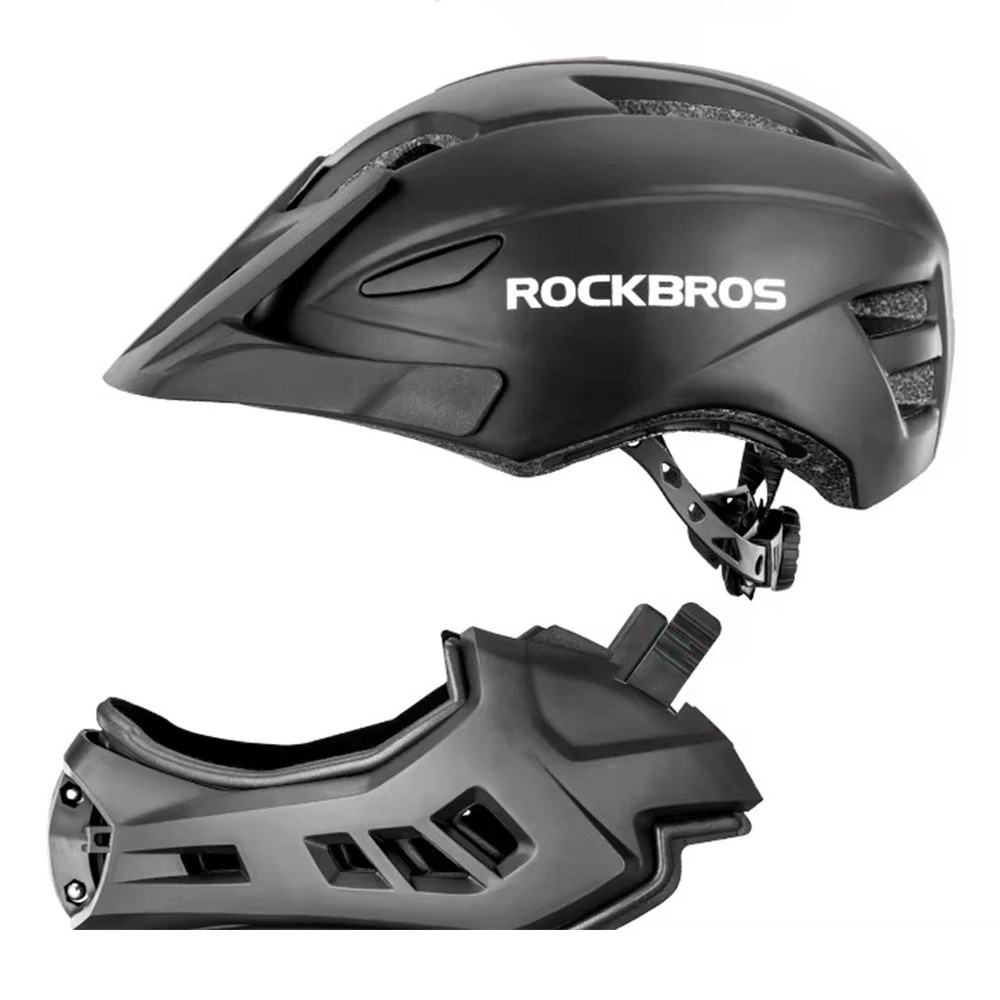 Kask rowerowy dziecięcy z odpinaną osłoną podbródka FULL FACE 48-58 cm off-road Rockbros TT-018-BK