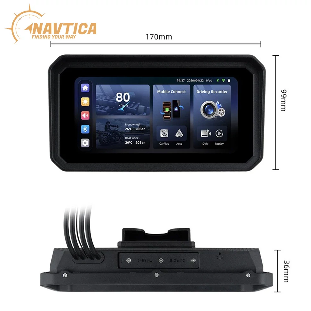 Ekran nawigacyjny do motocykla z kamerami NAVTICA Nomad Plus DVR, 6,25 cali, CarPlay, Android Auto