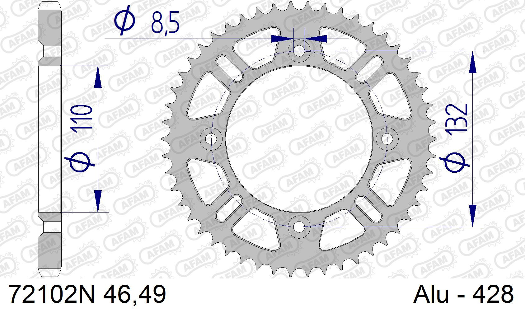 AFAM Zębatka tylna aluminiowa do łańcucha 428 kod 72102N-46
