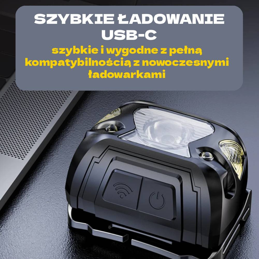 ROXAR TECH Latarka, lampka czołowa LED, USB-C, czujnik ruchu, czołówka, turystyczna 300 Lumenów ROXAR