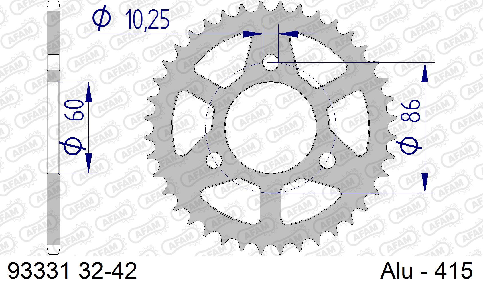 AFAM Zębatka tylna aluminiowa do łańcucha 415 kod 93331-32