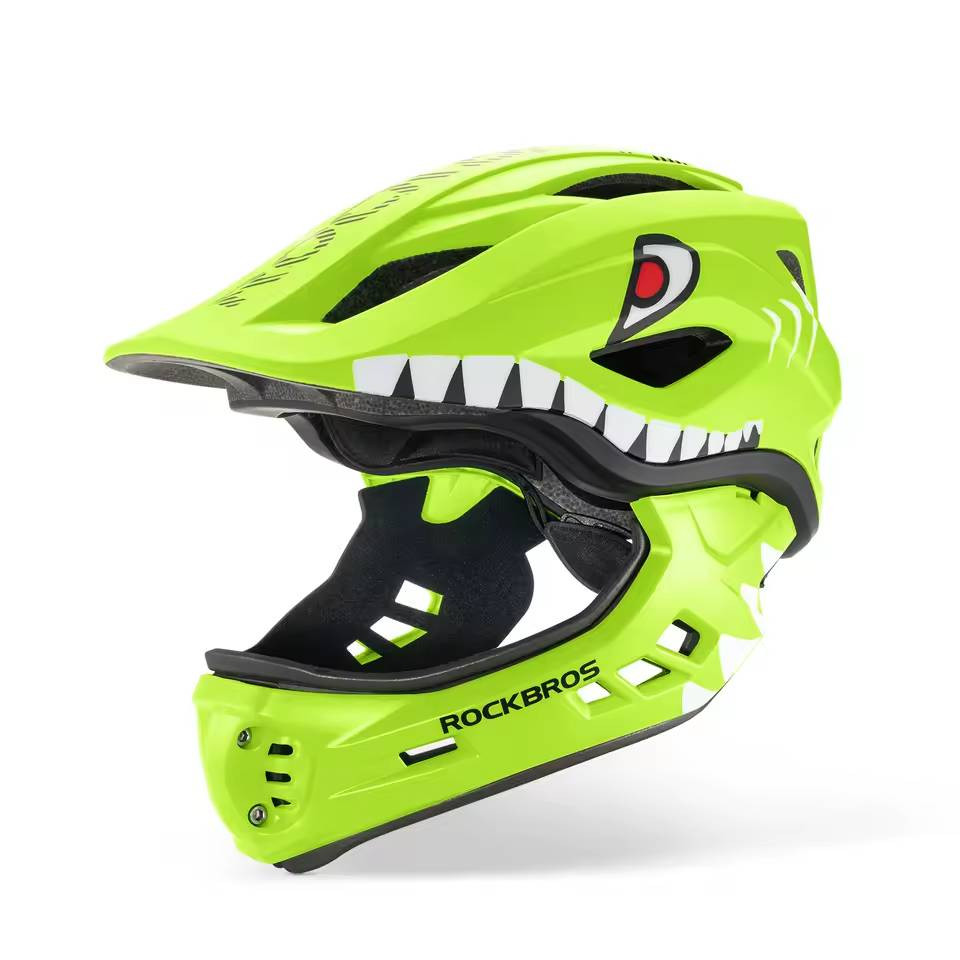 Kask dziecięcy z odpinana szczęką 2w1 ROCKBROS TT-32003 Green Shark zielony
