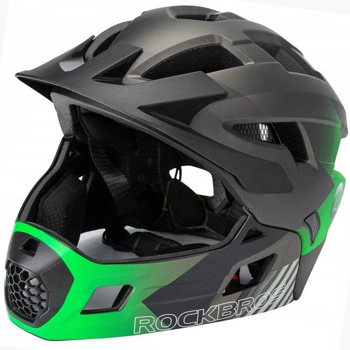 Kask dziecięcy z odpinaną osłoną podbródka FULL FACE off-road Rockbros TS-61 Green