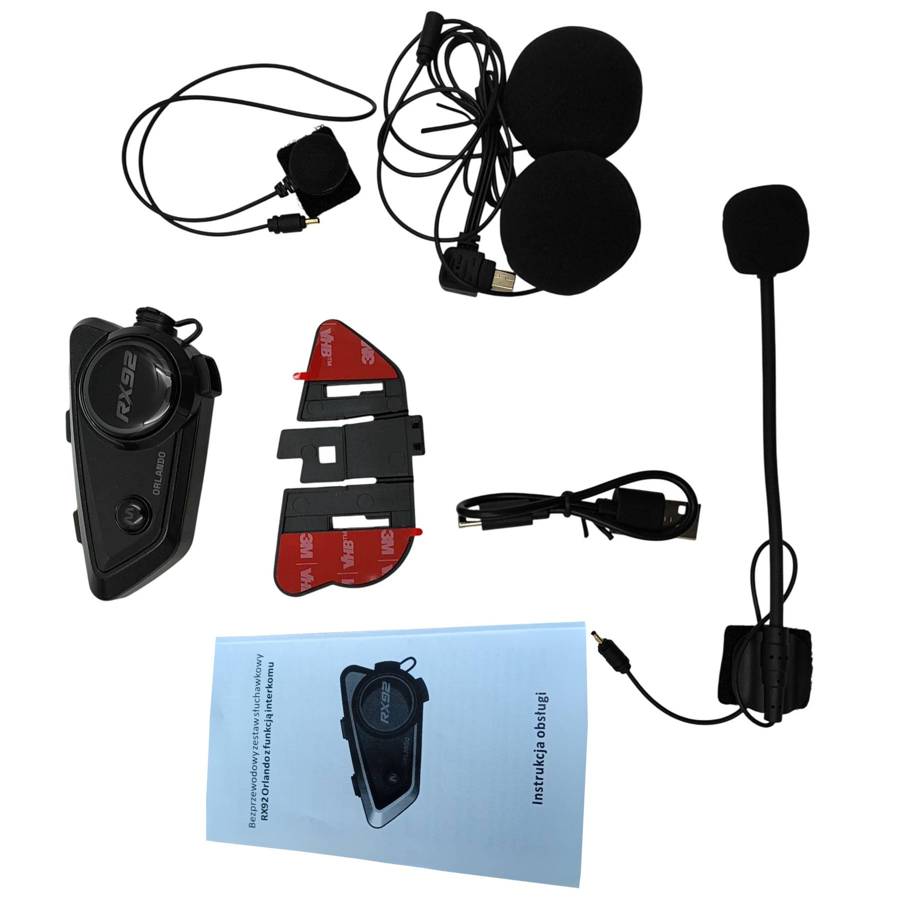 Interkom motocyklowy RX92 Orlando zestaw głośnomówiący do kasku Bluetooth 600 m (audio PL)