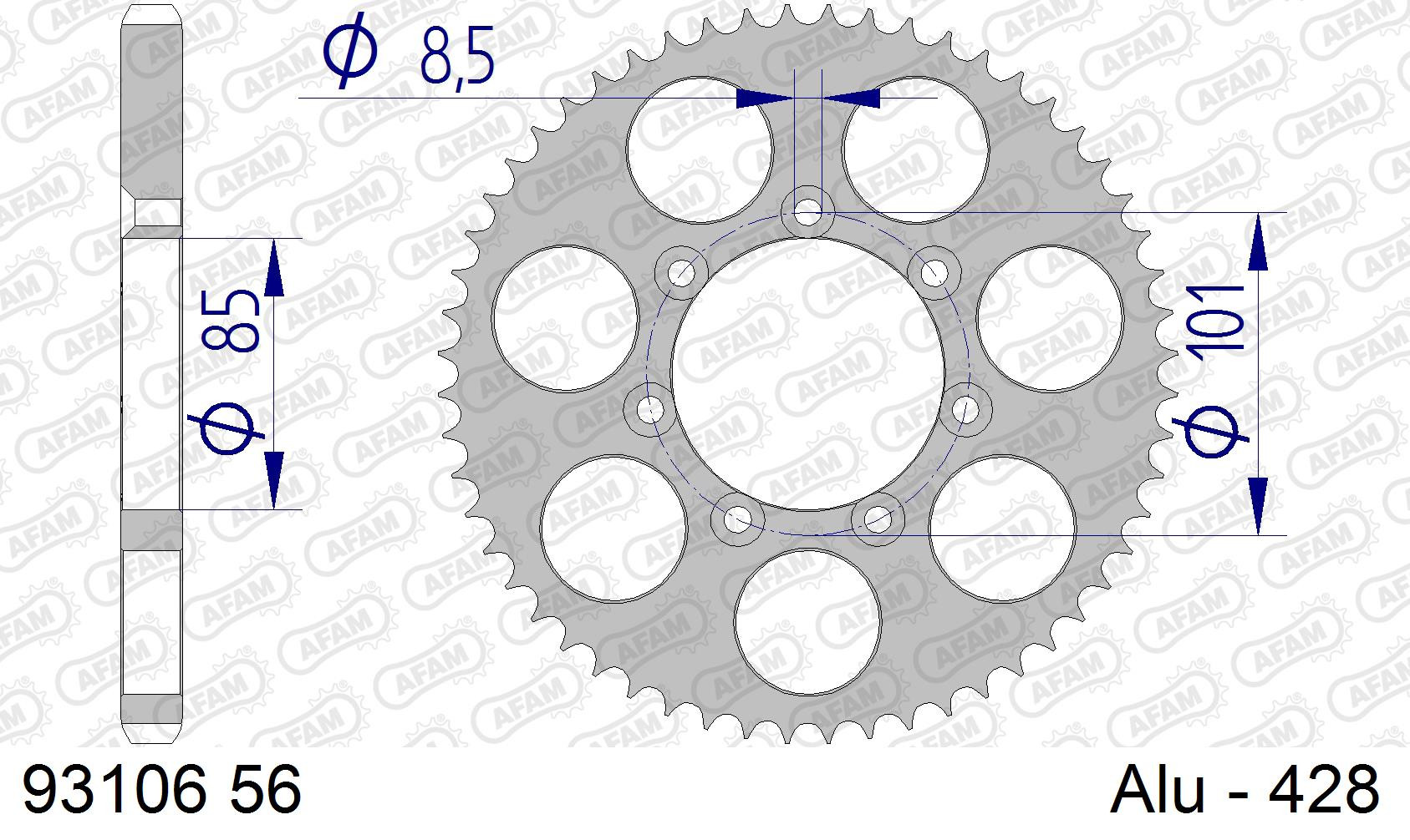 AFAM Zębatka tylna aluminiowa do łańcucha 428 kod 93106-56