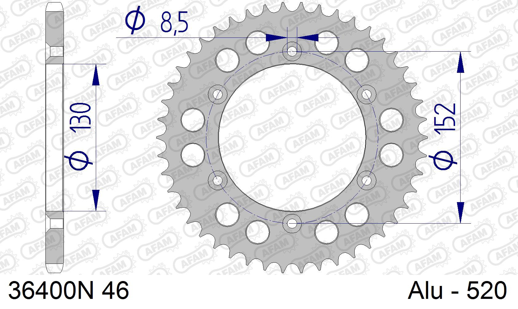 AFAM Zębatka tylna aluminiowa do łańcucha 520 kod 36400N-46