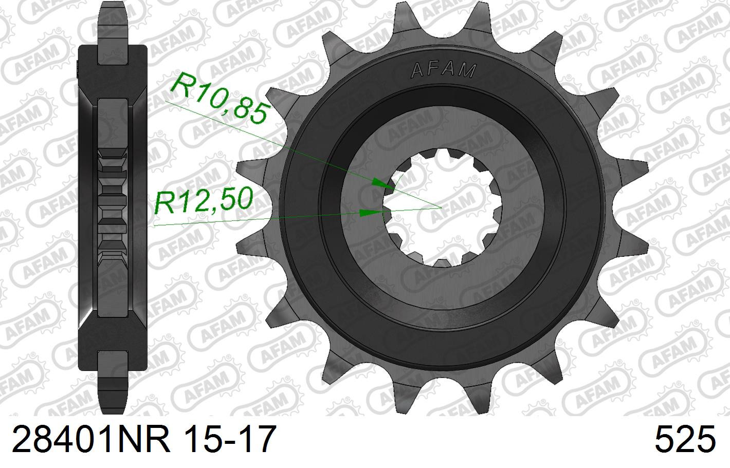 AFAM Zębatka przednia do łańcucha 525 + RUBBER kod 28401NR-15