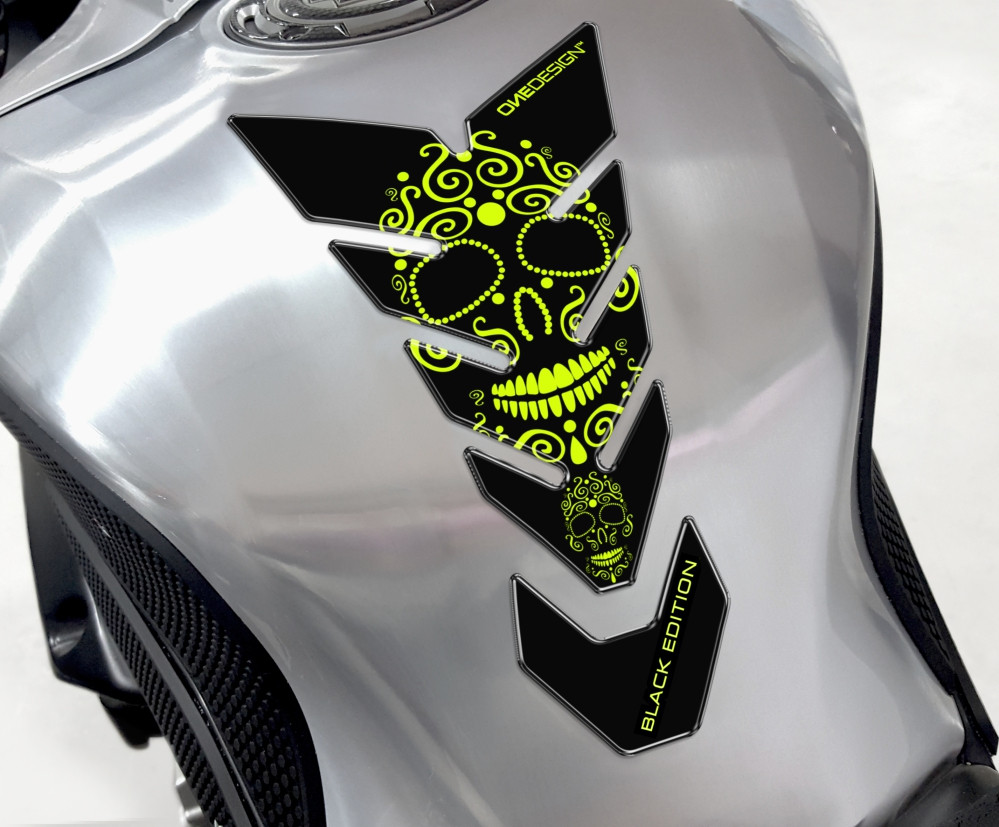 ONEDESIGN Tankpad czarny EDITION skull 2 fluorescent żółty