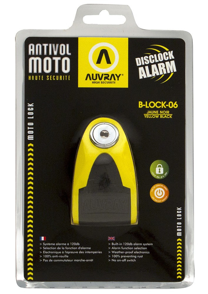 AUVRAY blokada na tarczę z alarmem B-LOCK 06 - żółto-czarna, średnica bolca 6mm