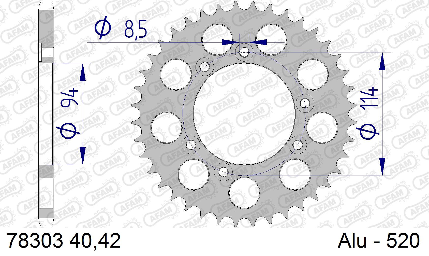 AFAM Zębatka tylna aluminiowa do łańcucha 520 kod 78303-40