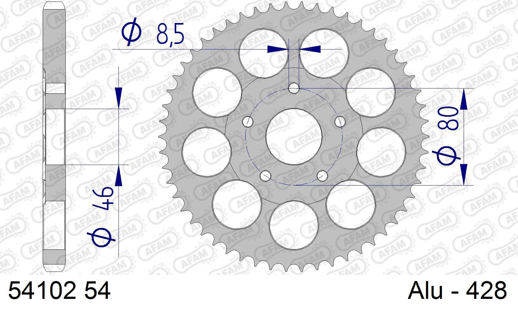 AFAM Zębatka tylna aluminiowa do łańcucha 428 kod 54102-54