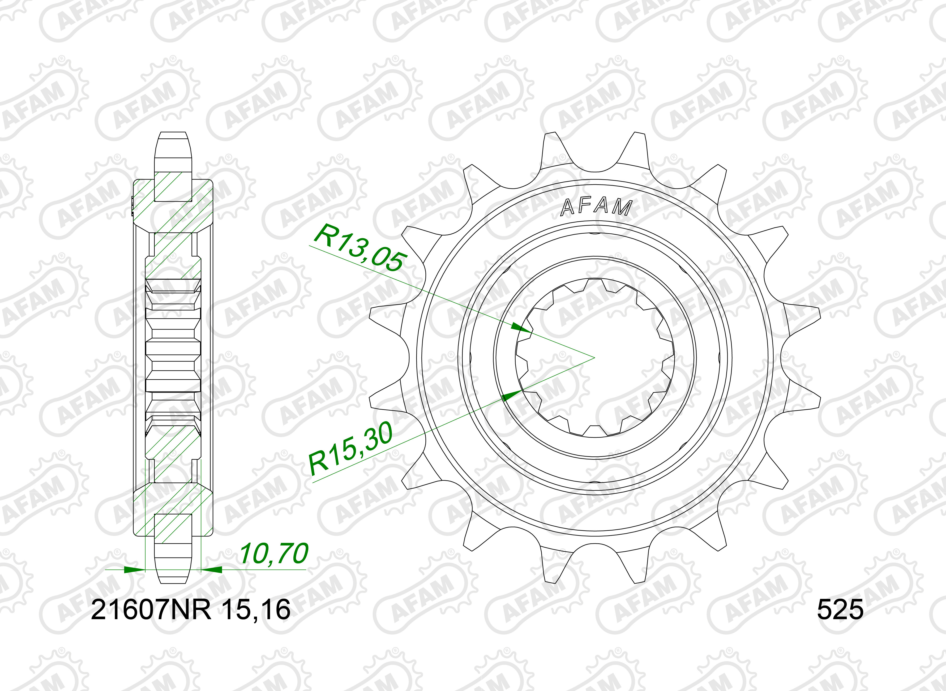 AFAM Zębatka przednia do łańcucha 525 + RUBBER kod 21607NR-15