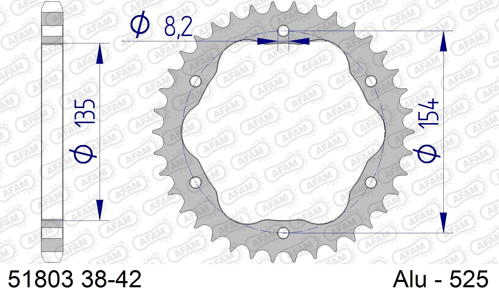 AFAM Zębatka tylna aluminiowa do łańcucha 525 PCD1098 kod 51803-39