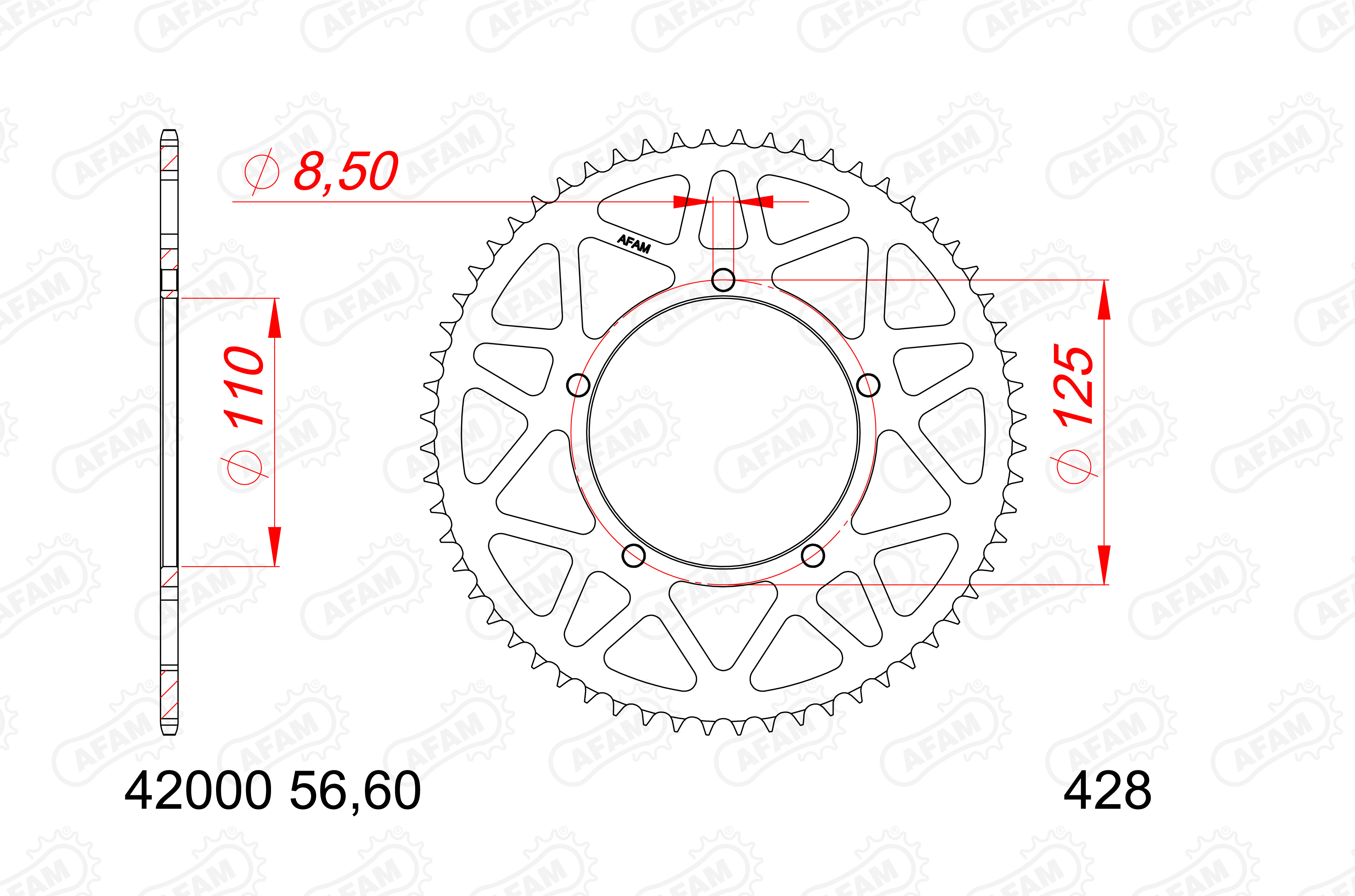AFAM Zębatka tylna aluminiowa do łańcucha 428 kod 42000-56