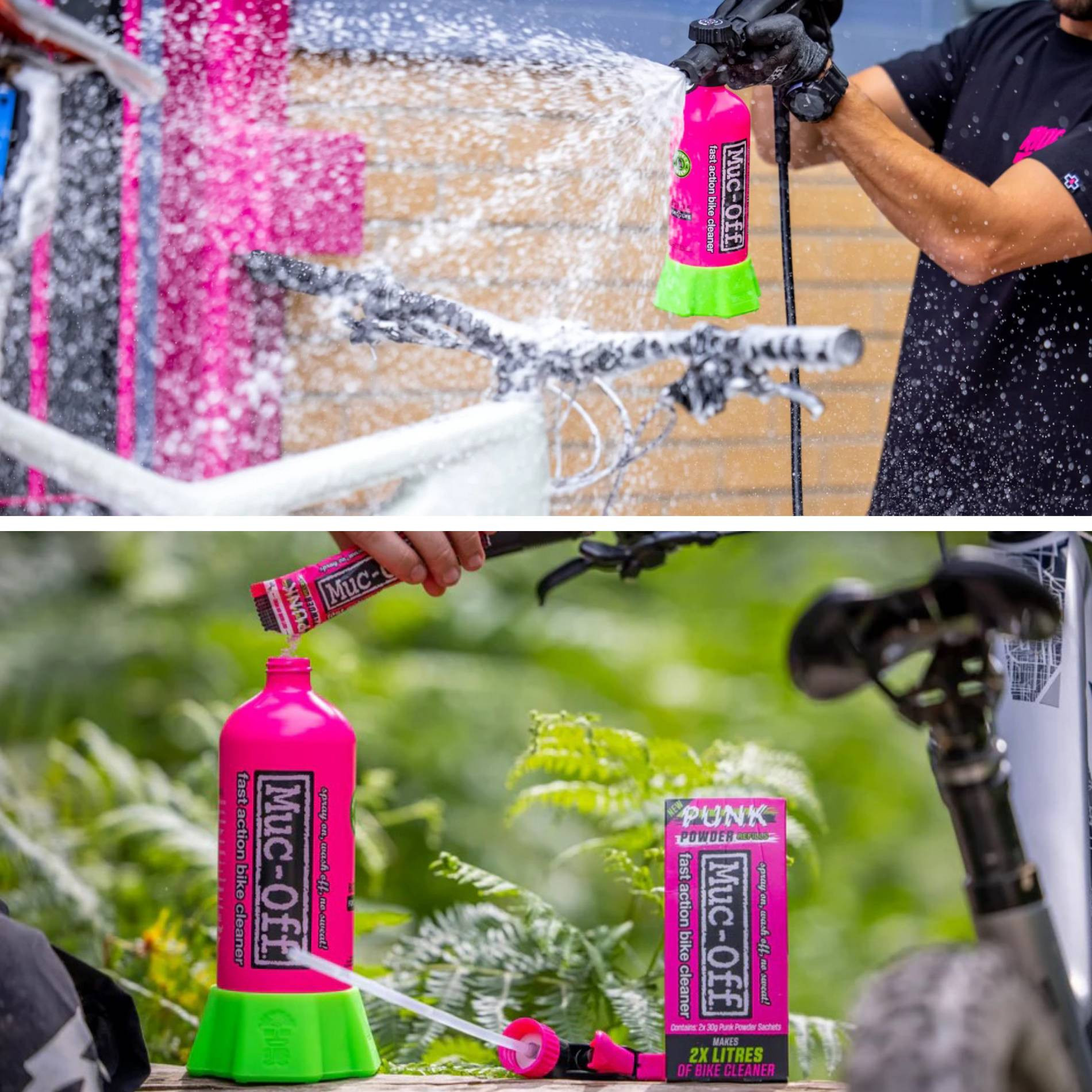 Zestaw do mycia czyszczenia roweru/motocykla "Bottle For Life - Punk Powder" butelka + 2 saszetki MUC-OFF