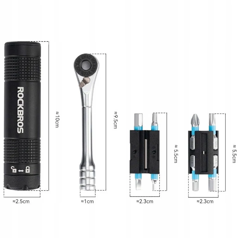 Zestaw narzędzi rowerowych grzechotka Rockbros 8w1 bity etui do roweru 120g