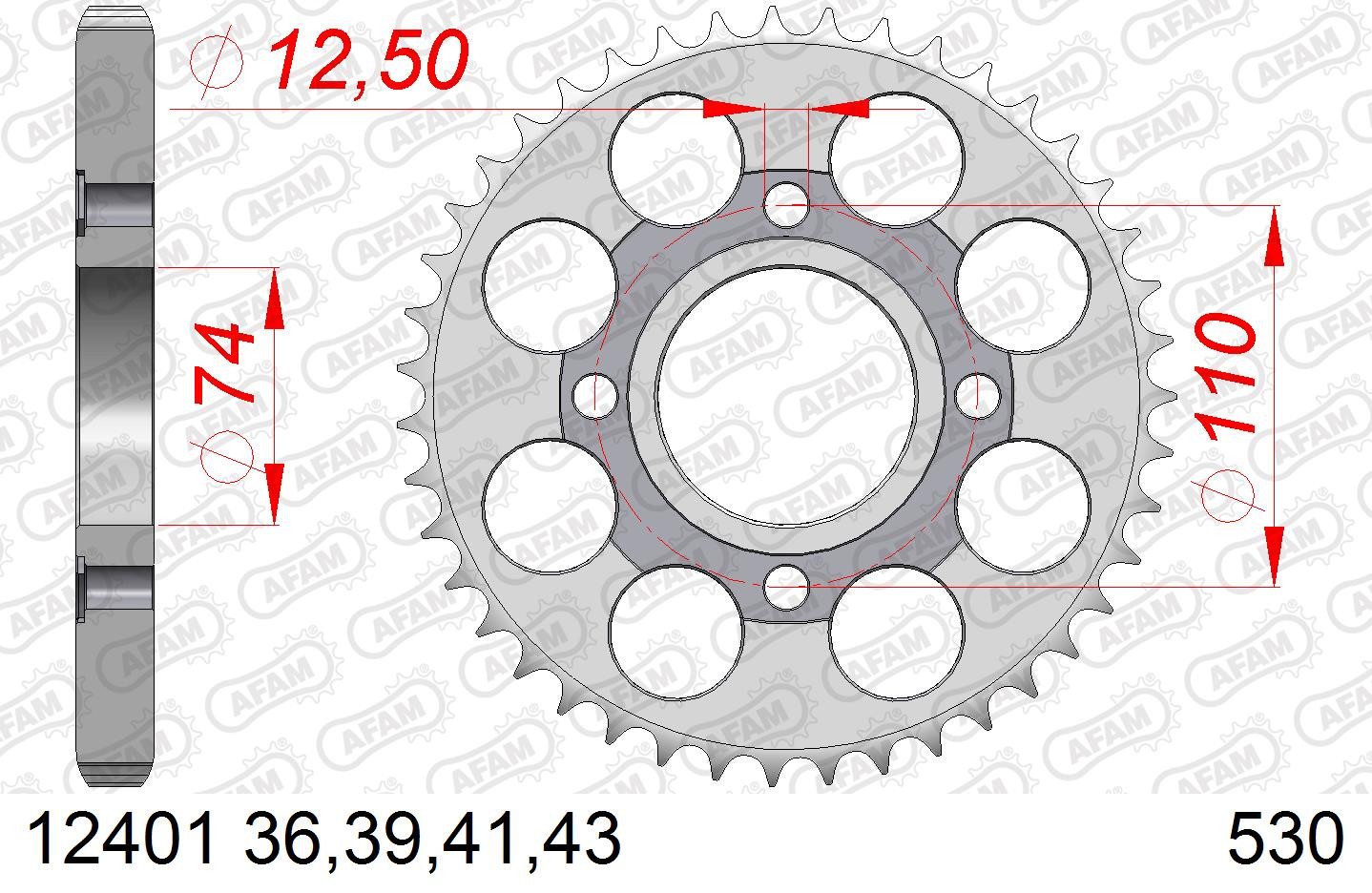 AFAM Zębatka tylna stalowa do łańcucha 530 kod 12401-39