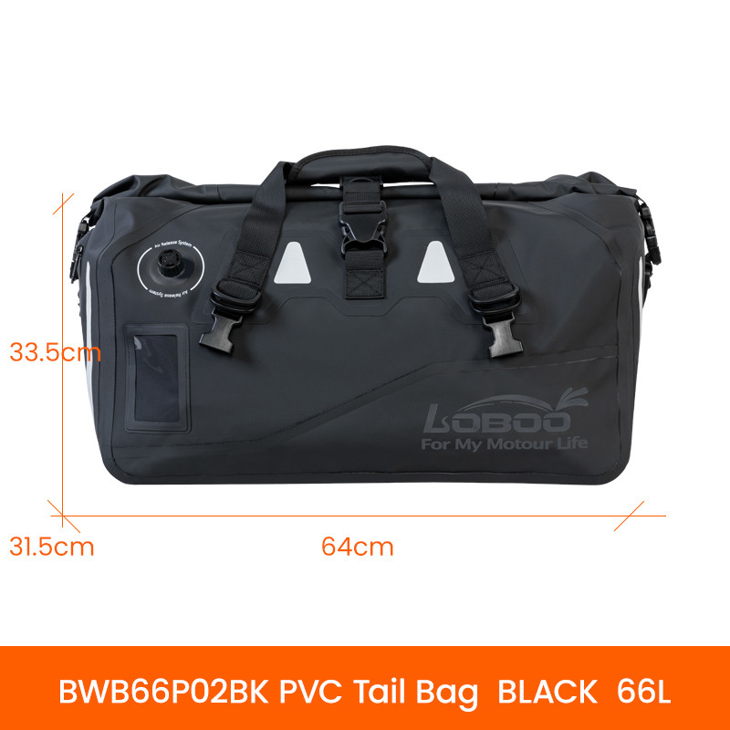 LOBOO Torba motocyklowa PVC czarna 66L (z kieszenią separacyjną na mokre rzeczy)