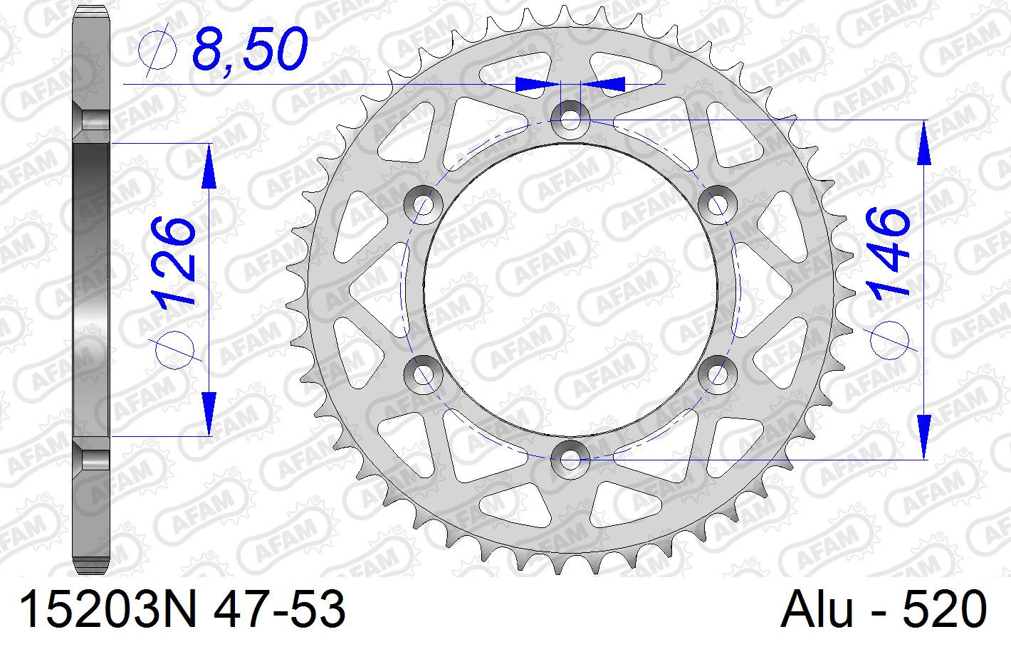 AFAM Zębatka tylna aluminiowa do łańcucha 520 kod 15203N-50