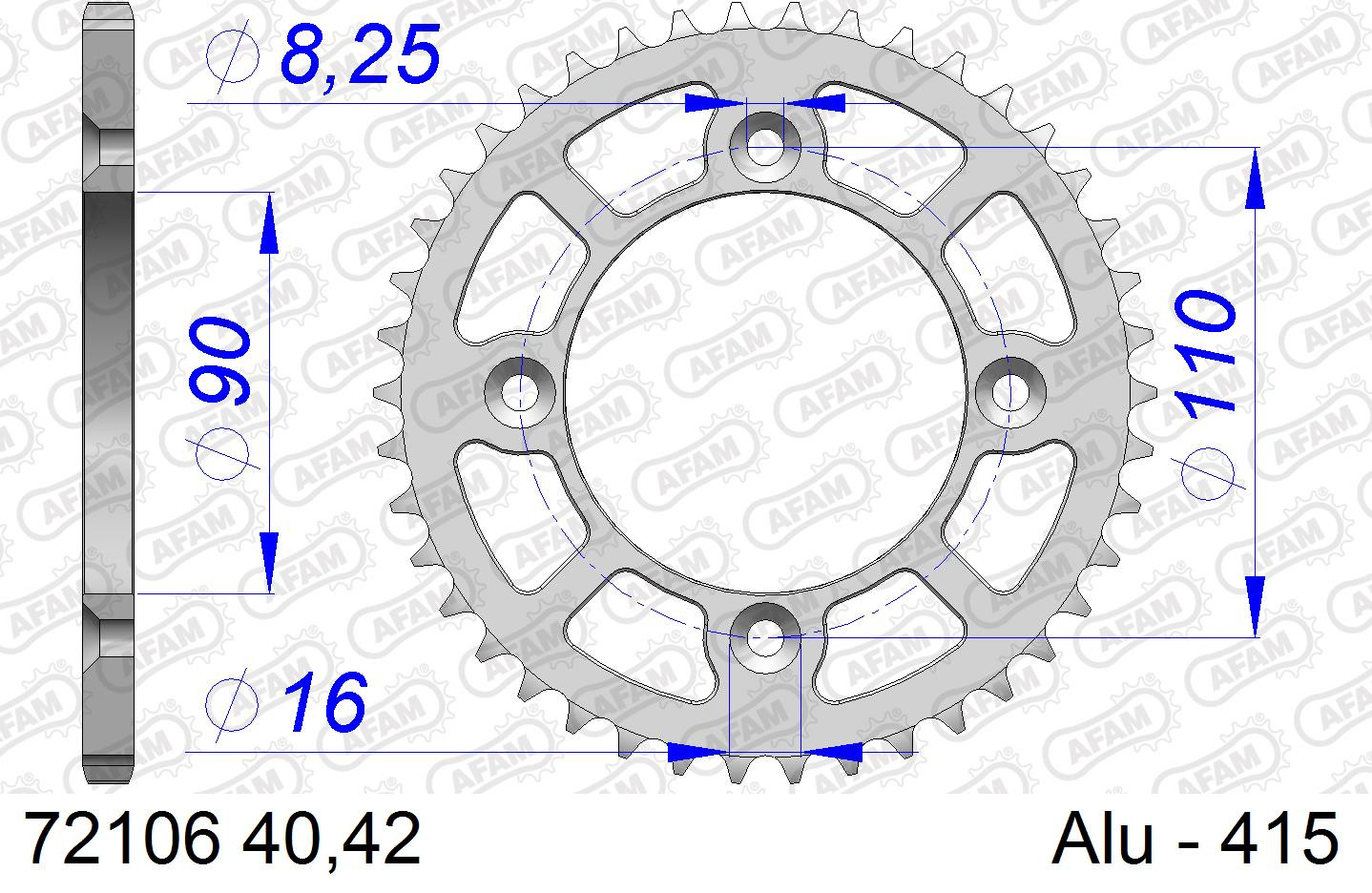 AFAM Zębatka tylna aluminiowa do łańcucha 415 kod 72106-40