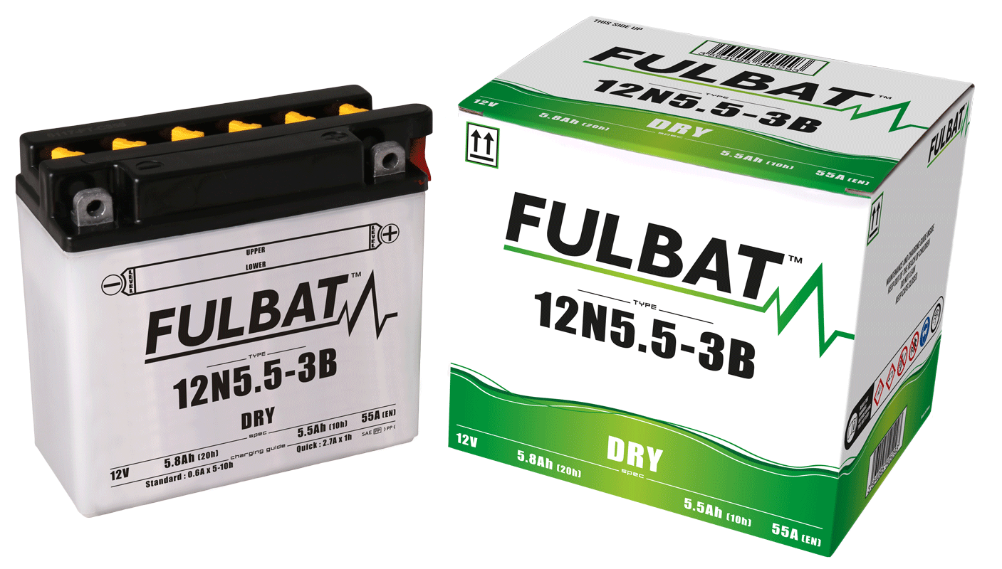 Akumulator FULBAT FUL DRY - 12N5.5-3B (suchy, obsługowy, kwas w zestawie)