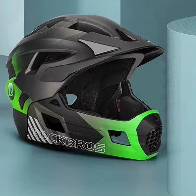 Kask dziecięcy z odpinaną osłoną podbródka FULL FACE off-road Rockbros TS-61 Green