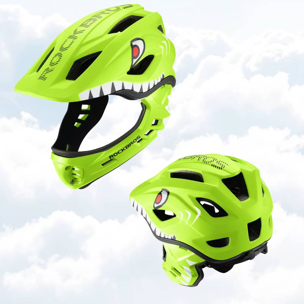 Kask dziecięcy z odpinana szczęką 2w1 ROCKBROS TT-32003 Green Shark zielony